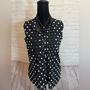Liz Claiborne Black and White Polka Dot short sleeve Blouse Sz Small
